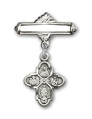 Sterling Silver Baby Badge with 4-Way Charm and Polished Badge Pin