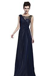 A-line Sleeveless Beaded Round Neck Cocktail Floor Length Chiffon Homecoming Dress/Pageant Dress/Prom Dress/Party Dress/Wedding Dress 