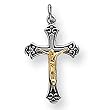Sterling Silver and Vermeil Crucifix Pendant Twotone with Black Inlay