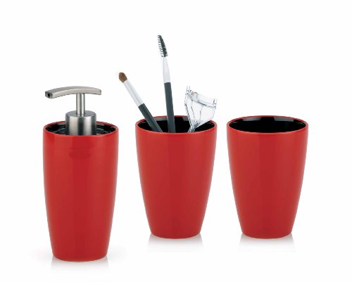 Kela 390106 Badset Atlanta aus roter Keramik 3-teilig - 2 Becher + Seifenspender Preisvergleich