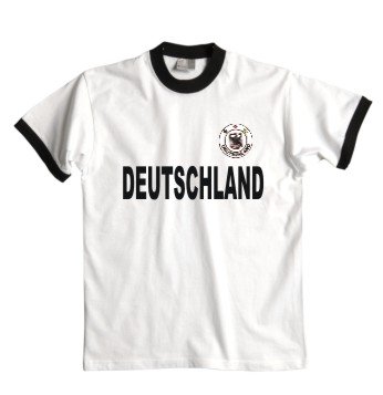 Deutschland T-Shirt im Trikot Look + Wappen S-XXL weiss/schwarz L