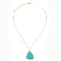 Matte Gold Plated Necklace with Organic Shape Blue Stone Pendant - 18 Length