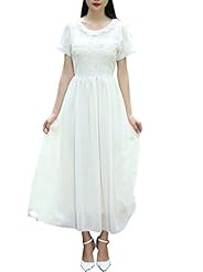 Petite Full Length Summer Short Sleeves Lace Vintage Maxi Dress 