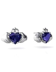 Created Sapphire 14kt White Gold Celtic Claddagh Earrings