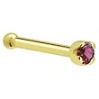 Solid 18KT Yellow Gold (Februray) 1.5mm Genuine Purple Diamond Nose Bone - 18 Gauge