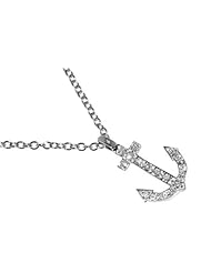 14 Karat White Gold Rollo-Link Necklace With a Sliding Pave-Set "Anchor" Diamond Charm.