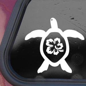 Hibiscus Honu Sea Turtle White Decal Sticker Laptop Die-cut White Decal Sticker