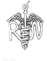 Sterling Silver "RN" Registered Nurse Caduceus Charm