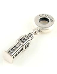.925 Sterling Silver " Big Ben Dangle w/ London Stamp " Bead Compatible with Pandora Chamilia Kay Troll Bracelet