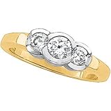 14K Two Tone Gold Three 3 Stone Diamond Bridal Anniversary Band Ring
