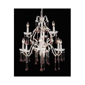 9 Light Chandelier In Antique White And Amber Crystal By ELK Lighting 4003 6+3AMB