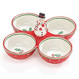 Snowman 4 Section Relish Dish Adorable Holiday/Christmas Party Serveware