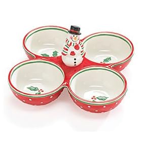 Snowman 4 Section Relish Dish Adorable Holiday/Christmas Party Serveware