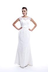 Floor Length Natural   Waistline Lace Illusion Bateau Neck Mermaid  Dress With a Sash 