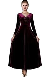 V-neck Vintage Full Length Winter Party Dress 