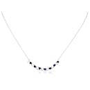 Sterling Silver Created Blue and White Sapphire Bar Necklace, 18"