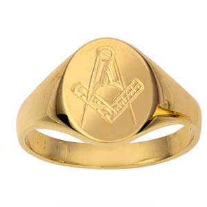 Chevalière 14x11mm en or jaune 375/1000 pour homme représentant le symbole maçonnique de taille 58