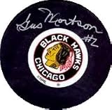 Gus Mortenson autographed Hockey Puck (Chicago Black Hawks)