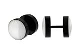 Black Stainless Steel Fake Plug with Solid White on Both Ends - 16g Wire - 00g Fake Plug - Sold as a Pair