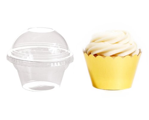 Dress My Cupcake Favor Dome Containers with Wrappers DIY Kit, Gold Foil, Set of 25