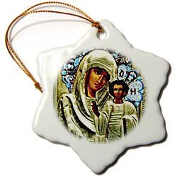 Russian Icon of the Blessed Mary - 3 Inch Snowflake Porcelain Ornament