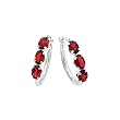 14k White Gold & Garnet 3 Oval Stone Hoop Earrings
