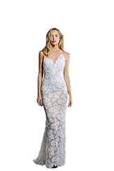 Lace Backless  Summer 2015 Halter Sheath Wedding Dress  with a Brush/Sweep Train  With Ruffles