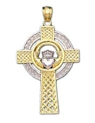 0.925 Sterling Silver and Gold Irish Celtic Claddagh Cross Pendent Charm