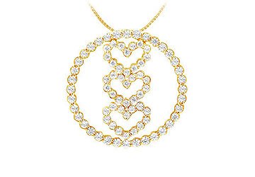 Diamond Circle and Heart Pendant : 14K Yellow Gold - 1.00 CT Diamonds Diamond Circle and Heart Pend