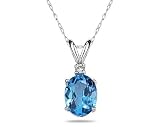 12X10mm Oval Blue Topaz and Diamond Stud Pendant in 14K White Gold