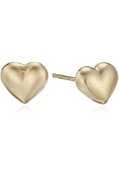 14k Yellow Gold Tiny Heart Button Earrings