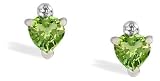 14K White Gold Genuine Heart Peridot and Diamond Earrings