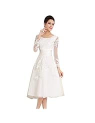 A-line Chiffon Tea Length Long Sleeves Lace Evening Dress/Prom Dress 
