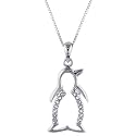 Sterling Silver Penguin Pendant with White Sapphire