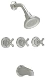 American Standard 7225.723.295 Hampton Three-Handle Tub and Shower Faucet with Metal Cross Handles, Satin