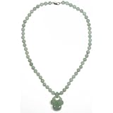 14k Gold Filled Jadeite Beaded Necklace with Jade Lock Pendant, 18