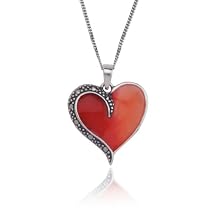 Sterling Silver Marcasite & Red Epoxy Heart Pendant, 18"