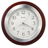 Bulova Wall Clock Walnut Finish Brushed Aluminum Bezel