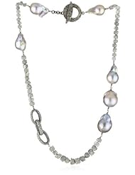Jordan Alexander 18" Rock Diamond, Silver Pearl and Diamond Chain Link Necklace