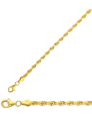 7" 10K Yellow Gold 3.0mm (1/8") Polished Solid Diamond Cut Royal Rope Chain w/ Pear Shape Clasp