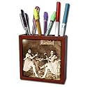 Scenes from the Past Vintage Stereoview - Ballet Dancers with Beer Sepia tone - Tile Pen Holders-5 inch tile pen holder