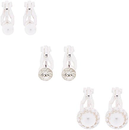 Claire's Accessories Girls Crystal and Pearl Clip On Stud Earrings Set of 3