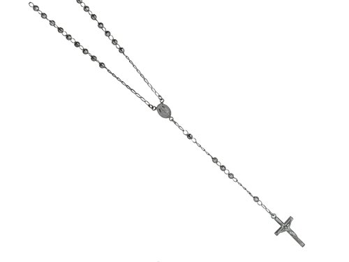 26' Silver Black Rhodium 4MM Rosary Bead Necklace
