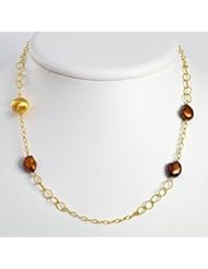 Sterling Silver & Vermeil Brown Cultured Pearl Necklace - QH2822-16"