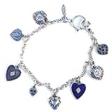 Catherine Popesco Sterling Silver Plated Charm Bracelet with Eight Swarovski Crystal and Blue Enamel Charms
