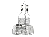 Kitchen & Housewares : Oil & vinegar Newspaper Print Set - Oil & Vinegar Bottle 500 ml, Salt & Pepper Set, 4 small Plates includes carrying rack