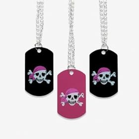  PINK PIRATE GIRL DOG TAG NECKLACES (1 DOZEN) - BULK