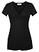 Ninedaily Women Short Sleeve Tunic Fitted Casual V Neck Front Pleated Tops