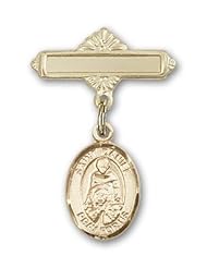 14K Gold Baby Badge with St. Daniel Charm and Polished Badge Pin