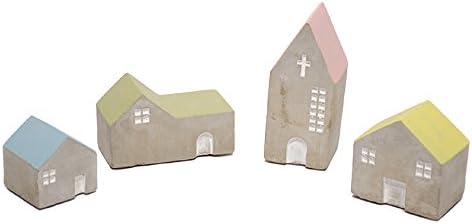 Cement Mini Houses & Church Fairy Garden Decor - Set of 4